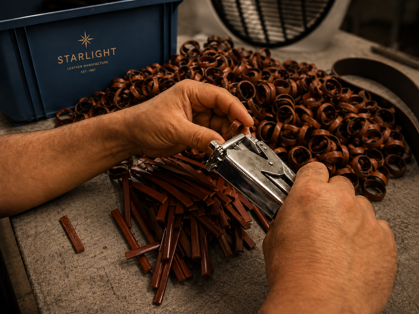 Boucles cuir et caisse Starlight Leather Manufacture, travail à la main